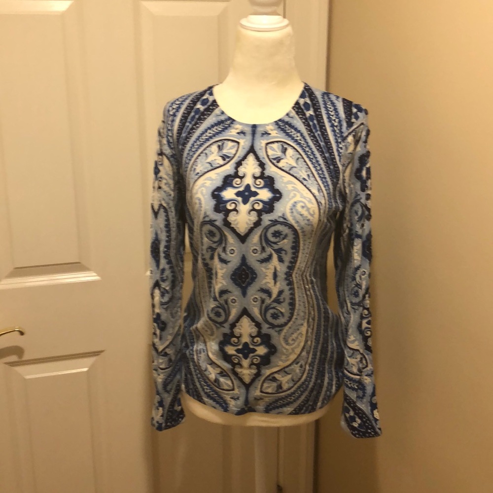 J. McLaughlin size S blue paisley print sweater